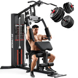 GOIMU Home Gym, M1 Workout Station with 140LBS Weight Stack, Multifunctional Home Gym Equipment with Pulley System for Full Body Strength Training, 54lbs Adjustable Dumbbells