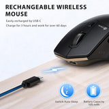 iClever Wireless Mouse with Bluetooth or USB Receiver, 5 Adjustable 2400DPI Rechargeable Computer Mice
