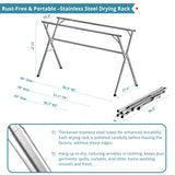 JAUREE 79 Inches Clothes Drying Rack, Drying Rack Clothing Folding Indoor Outdoor, Heavy Duty Stainless Steel Laundry Rack, Foldable Portable Large Clothes Rack Garment Rack with 20 Windproof Hooks
