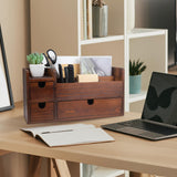 ExoLiry Rustic Brown Wooden Desktop Organizer Drawers Removable Office Supplies Torched Wood Storage Cabinet Caddy Box Stationery Pencil Slots Mail Holder Notes Accessories Home Makeup Tools Cosmetics
