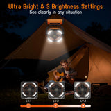 Camping Fan Rechargeable, Large Capacity Battery Powered Fans, 270° Adjustable Rechargeable Fan Portable with LED Light, 4 Speed Cordless Battery Operated Fans with Hanging Hook for Tent Beach Outdoor