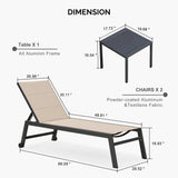 PURPLE LEAF Oversized Outdoor Lounge Chairs Set of 2 with Side Table, Beige