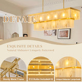CEENWE Rectangle Alabaster Chandelier, L54 Brass Linear Chandeliers Over Table Pendant Light Modern Mrable Rectangular Chandelier for Kitchen Island Dining Room Living 2-Tier Gold(Include 16 Bulbs)