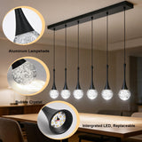 VINLUZ 6-Light Crystal Modern Chandelier, Dimmable LED Bubble Raindrop Rectangle Black Pendant Lighting Fixture, Luxury Elegant Adjustable Spiral Ceiling Light for Staircase Foyer Entryway