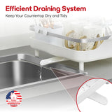 Better Houseware Expandable Dish Drying Rack - Space-Saving Stainless Steel Dish Racks for Kitchen Counter with drainboard and Detachable Cutlery Holder, Large, White