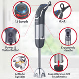 800W 4-in-1 Immersion Blender Handheld, 12 Speed Hand Mixer - Turbo Boost Mueller