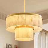 CEENWE Alabaster Chandelier 2-Tier D24 Brass Round Chandeliers, Modern Dining Room Chandelier Marble Pendant Light for Living Room, Bedroom, Foyer, Kitchen, Entryway Gold(Include Bulbs)