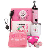 Funny Golf Gift Set for Women – Golf Accessories with 12oz Wine Tumbler, Club Brush, Divot Tool, Towel, Hat Clip & More