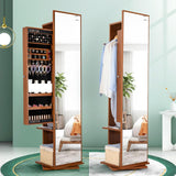 Hlixzoy Solid Wood Dressing Mirror Fitting Mirror Full Body Mirror Floor Mirror with Makeup Cabinet Hanger Integrated Storage Bedroom Home