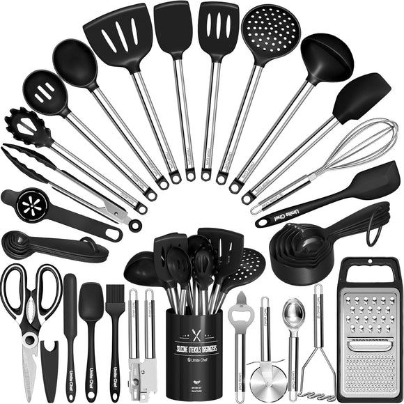 Kitchen Utensils Set-Umite Chef 34 Pcs Silicone Cooking Utensils Set for Nonstick Cookware-Silicone Spatulas Set Umite Chef