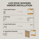 Olive Wood Mirror - Handmade Live Edge Solid Wood Wall Decor for Rustic Bathroom, Entryway or Bedroom - Unique Natural Grain Artisan Mirror - Square 20x20