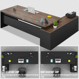 Executive L Shaped Office Desk, 1'' Thick Tabletop, Solid Wood Ecological Board, with Side cabinets and Wire Holes