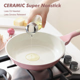 SENSARTE Nonstick Ceramic Frying Pan with Lid 8 Inch Small Omelette Pan Skillet, Free of Intentionally Added PFAS/PTFE Non-toxic Chef's Pan Induction Compatible Pan, Heat Resistant Handle, Sakura Pink