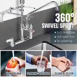 BZIMAK Commercial Faucet with Sprayer, 36 Inch Height Commercial Sink Faucet Wall Mount with 8" Adjustable Center and 12" Add-on Swing Spout & Pull Down Pre Rinse Sprayer