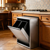 Under Cabinet Stainless Steel Trash Can - Dual Compartment Pull-Out Waste Bin with Non-Slip Feet for Kitchen Sink Base Cabinet, 12.4" x 20.47" x 7.87"