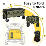 Sekey 48''L Collapsible Foldable Extended Wagon with 440lbs Weight Capacity, Heavy Duty 300L Folding Utility Garden Carts. Khaki