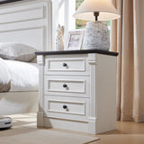 Aitjunz 26" Tall Nightstand with Charging Station, Farmhouse 23.6" Wide Large End Table w/Roman Column, Wood Rustic Side Table w/Metal Handle, 3 Drawers Dresser for Bedroom, Living Room, White
