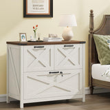 Halitaa Farmhouse Lateral File Cabinet with 3 Drawers, White and Brown