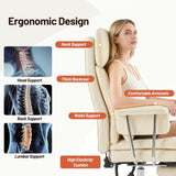 Furniliving Big and Tall Office Chair with Footrest, PU Leather High Back Executive Office Chair with Adjustable Lumbar Support, Gaming Chair with Padded Arm and Pillow, Height Adjustment, Beige