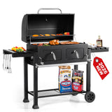 34-Inch Barrel Charcoal Grill with Side Tables, 794 Square Inches Cooking Space, Large Charcoal BBQ Grill with 2 Height-Adjustable Charcoal Pans for Outdoor Backyard Patio Picnic Parties Camping