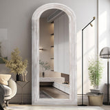 ZHUNFA Arched Full Length Mirror with Solid Wood Frame, 65x22 Farmhouse Wall Mirror Full Length with Stand, Vertical Hanging, Leaning Standing for Bedroom, Living Room, Rustic White