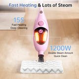 12-in-1 Steam Mop Cleaner, 15-Sec Fast Heat-Up, 1200W Floor Steamer with Double-Sided Pads, Removes 99.99% Stubborn Stains for Hardwood Floors, Marble, Clothes, Windows, Tiles, White