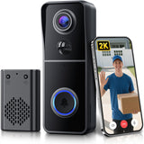 AUE Wireless Video Doorbell Camera 2K HD with Ring Chime, Battery Powered & Night Vision 2-Way Audio PIR Motion Detection 2.4G WiFi + IP66 Waterproof