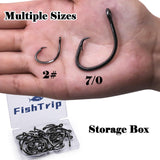 FishTrip Circle Hooks Saltwater for Catfish - 25pcs Offset 3X Strong Fishing Hook Wide Gap for Live Bait,Size 12/0 FishTrip