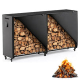 organizelink 8ft Firewood Rack Outdoor with Cover, Heavy Duty Square Metal Wood Storage Log Holder Stacker, Indoor/Outdoor Use