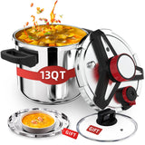 3-In-1 304 Stainless Steel Pressure Cooker 13 Quart: [Explosion-Proof] [3 PSI Settings], One-Hand Locking Pressure Canner, Induction Compatible