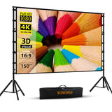 Projector Screen and Stand,Towond 150 inch Indoor Outdoor Projection Screen, Portable 16:9 4K HD Rear Front Movie Screen TOWOND