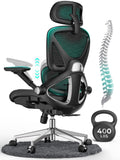 Mesh Office Chair, Adjustable Lumbar High Back Desk Chair 400lbs, 4D Flip-up Arms, 3-Level Tilt Backrest, 3D Headrest, PU Wheels