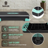 Adjustable Exercise Stepper Kit with Dumbbells & Kettlebell & Weightlifting Belt & Measuring Tape, 2 Level Risers Aerobics Step Platform for Home Gym Exercise Fitness Workout, Green Black