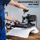 5 in 1 Heat Press Machine, 12x15 inch Swing Away Heat Press for Sublimation