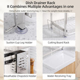 LIZWETEC Dish Drying Rack, Double Layered countertop Kitchen Organizer with Drainage Large Bowl Rack and Storage Rack with Drainage Board (Silver Upgraded Version)