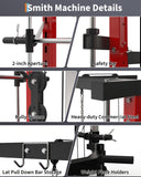 Garvee Smith Machine, 1000LBS Multi-Functional Smith Machine Home Gym, Squat Rack with LAT-Pull Down System, Power Rack with Barbell Bar, Black/Red