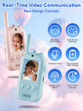 Voice Changer Upgraded Kids Video Walkie Talkies, Gift Toy with Real-Time Video, No WiFi or App Required, 1600FT Long Range, Rechargeable Video Intercom Toy for Boys & Girls Ages 3–12 (Blue & Pink)