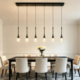 VINLUZ 6-Light Crystal Modern Chandelier, Dimmable LED Bubble Raindrop Rectangle Black Pendant Lighting Fixture, Luxury Elegant Adjustable Spiral Ceiling Light for Staircase Foyer Entryway
