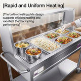 Stainless Steel Commercial Food Warmer, 5 Pans + 2 Pots Server with Lockable Wheels & Undershelf, 30°C-110°C Adjustable Temp Steam Table for Buffet Catering, Party, Restaurant & Hotel