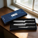 MDHAND Damascus Kitchen Knife Set, 3PCS Ultra Sharp 10Cr15CoMoV Super Steel Japanese Knife, Professional Chef Knife Set with Black Pakkawood Handle, Including Chef, Santoku & Paring Knife, Elegant Box
