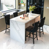 MOOLSUN Set of 4 Blue Velvet Bar Stools - Classic Fixed Height Design with Button Tufted Seat, Solid Wood Frame & Chrome Nailheads, Perfect for Standard Kitchen Island & Home Bar,Black(Wood Leg)