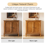 HULALA HOME Storage Cabinet with Adjustable Shelf, 2-Door Accent Sideboard with Solid Wood Legs and Vintage Metal Handles, Matte Finish(Teak,Set of 2)