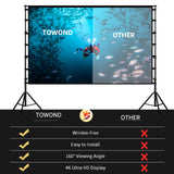 Projector Screen and Stand,Towond 150 inch Indoor Outdoor Projection Screen, Portable 16:9 4K HD Rear Front Movie Screen TOWOND