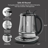 BUYDEEM K2423 Tea Maker, 316 Stainless Steel & Heat Resistant DURAN Glass Electric Kettle, 5 Temperature Settings, Removable Infuser, Auto Keep Warm, 1.2L