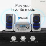 Magnavox 3-Piece Compact CD Shelf System with Digital FM Stereo Radio, Bluetooth Wireless Technology, and Remote Control in Silver | LCD Display | AUX Port Compatible