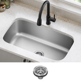Kraus 31 1/2 Inch Stainless Steel Kitchen Sink, Durable 18 Gauge Single Bowl Kitchen Sinks Undermount, KBU14