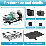 Dish Drying Rack - Space Saving Dish Rack - Dish Racks for Kitchen Counter with Drainboard,Rustproof Dish Drainer with Removable Utensil Holder, Black