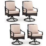 MFSTUDIO 4-Piece Swivel Patio Chairs, Brown Wicker, Beige Cushions
