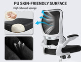 TRALT Ergonomic Office Chair - Desk Chair with Wave High Back Adjustable Lumbar Support Computer Chair - Gaming Chairs Mesh Backrest and PU Leather Seat for Home Reading Chairs to Adults (Black White)