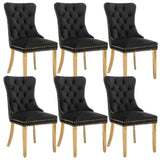 MOOLSUN Velvet Dining Chairs Set of 6, High Back Side Chairs, Modern Padded High-End Tufted Upholstered Chairs with Button-Tufted Back & Rear Pull Tabs, Gold Plated Leg E-Black(Gold Plated Leg)